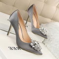 China Factory Wholesale Women Shoes Colorful Color Big Size 43 Rhinestone Buckle High Heels Dress Shoes